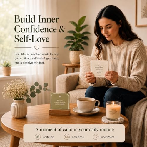 Positive Affirmation Cards, 60 Daily Affirmations with Display Stand, Self-Care and Mindfulness Cards, English on One Side and Spanish on the Other, Mindful Desk Decor and Inspirational Gift - MAGIDREAM
