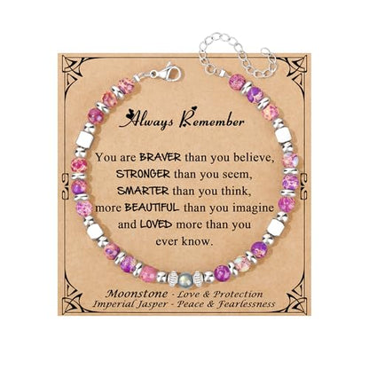 JoycuFF 𝗚𝗶𝗳𝘁𝘀 𝗳𝗼𝗿 𝗪𝗼𝗺𝗲𝗻 𝗠𝗼𝗼𝗻𝘀𝘁𝗼𝗻𝗲 𝗕𝗿𝗮𝗰𝗲𝗹𝗲𝘁 Amazonite Colorful Imperial Jasper Stainless Steel Beads Bracelets, Graduation Christmas Valentines Mothers Day Birthday Gifts - style: Always Remember-Colorful Imperial Jasper
