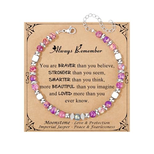 JoycuFF 𝗚𝗶𝗳𝘁𝘀 𝗳𝗼𝗿 𝗪𝗼𝗺𝗲𝗻 𝗠𝗼𝗼𝗻𝘀𝘁𝗼𝗻𝗲 𝗕𝗿𝗮𝗰𝗲𝗹𝗲𝘁 Amazonite Colorful Imperial Jasper Stainless Steel Beads Bracelets, Graduation Christmas Valentines Mothers Day Birthday Gifts - style: Always Remember-Colorful Imperial Jasper
