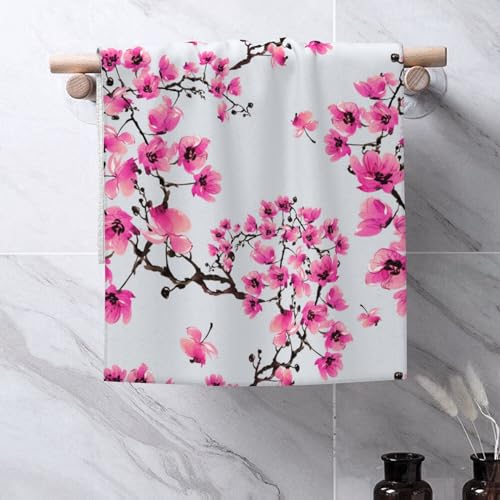 Cherry Blossom Set of 2 Soft Absorbent Towels for Bathroom & Kitchen - 14 x 28 in - color: Cherry Blossom