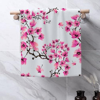 Cherry Blossom Set of 2 Soft Absorbent Towels for Bathroom & Kitchen - 14 x 28 in - color: Cherry Blossom