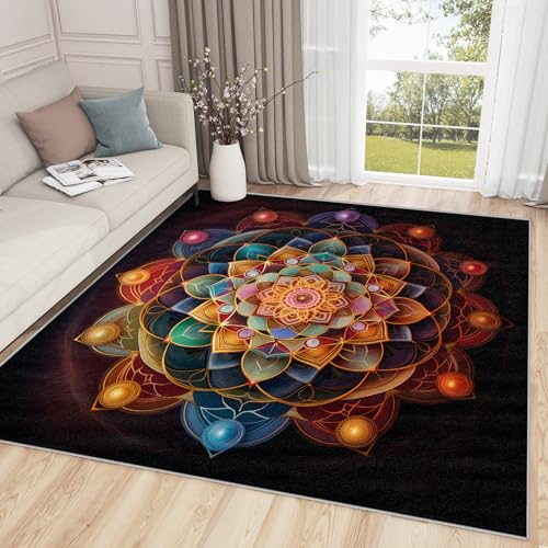 Mandala Rugs for Bedroom - Chakra Rug, 5x6 Area Rug, Meditation Washable Rugs for Bedroom, Boho Spiritual Living Room Area Rug, Zen Yoga Ethnic Home Decor, Mandala Gifts for Women - size: 5' x 6' (Rectangular)