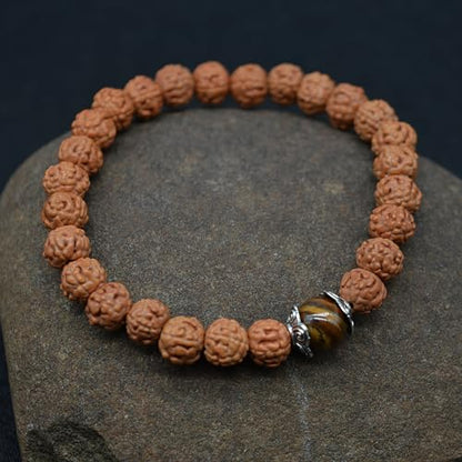 KIKILA Handmade 5 Mukhi Rudraksha Bracelet Beaded Meditation Wrist Tibetan Bracelet Japa Prayer Charm Bracelets