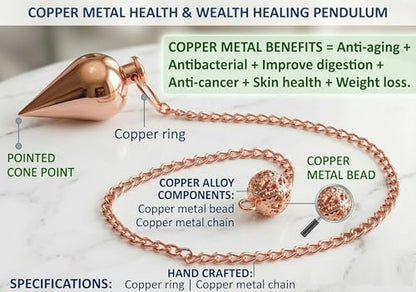 Health & Wealth Copper Metal Pendulum, Pendulum for Divination, Dowsing Pendulum, Reiki Pendulum, Meditation Pendulum, Cone Pendulum. - color: Cone Pendulum