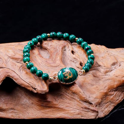 Da Piao Liang Malachite Om Yoga Bracelet - Green Beaded Meditation Jewelry For Women, Elastic Spiritual Gemstone Bracelet