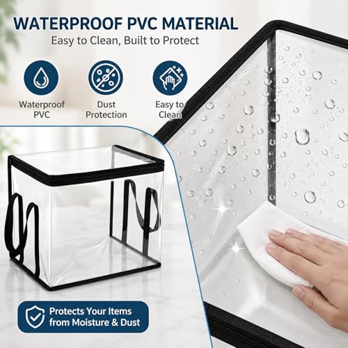 2 PCS Large Storage Transparent Box - Duty Space-180° Flip Cover Heavy, Saving Organizer for Books/Clothes/Documents (Black) - color: Black