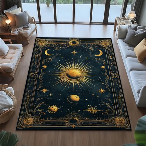 Sun and Moon Celestial Rug, Moon & Stars & Sun Area Rug, Night Sky Rugs, Solar System Rugs, Washable Boho Carpet for Bedroom, Living Room (6' x 9'(Rectangular)) - color: Multi 1, size: 6' x 9'(Rectangular)