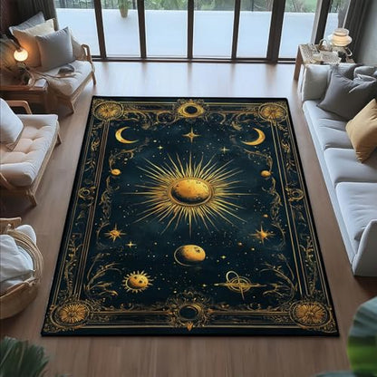 Sun and Moon Celestial Rug, Moon & Stars & Sun Area Rug, Night Sky Rugs, Solar System Rugs, Washable Boho Carpet for Bedroom, Living Room (10' x 12'(Rectangular)) - color: Multi 1, size: 10' x 12'(Rectangular)