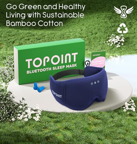 Sleep Mask with Headphones Bluetooth 5.4, TOPOINT 3D Eye Mask Blackout with Soft Bamboo Cotton for Side Sleepers Women Men, Sleep Headphones Earphones HD Speaker Microphone for Travel Meditation Gift - color: Blue