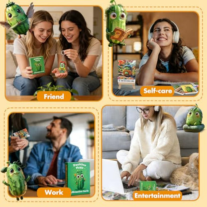 Mindfulness Positive Pickle Affirmation Cards – Daily Self Care for Stress & Anxiety Relief, Emotional Regulation & Mindful Living, Double-Sided Holographic Heart Design, Unique Gift for Women & Teens