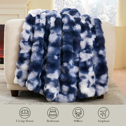 Amélie Home Faux Fur Throw Blanket, Ultra Soft Fuzzy Plush Bubble Blanket for Couch, Bed & Living Room, 60"x80", Tie-dye Blue - color: Tie-dye Blue, size: 60" x 80"