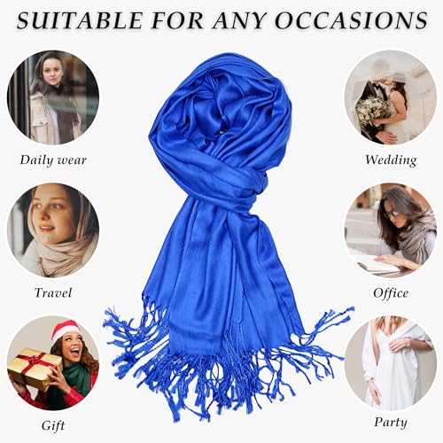 Achillea Lightweight Pashmina Scarf for Women – Soft Silky Shawl Wrap for Evening Dresses, Bridesmaids & Everyday Wear - color: Royal Blue