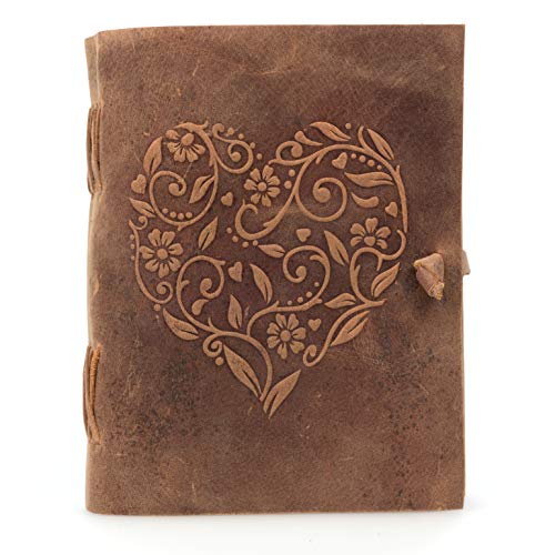 moonster Leather Journal with Embossed Heart Shape - Non Refillable 8x6″ Lined Notebook - 400 Pages College Ruled Kraft Paper - Inspirational Small Notebook - Leather Journals for Women - size: 8" x 6"
