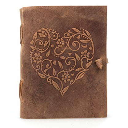 moonster Leather Journal with Embossed Heart Shape - Non Refillable 8x6″ Lined Notebook - 400 Pages College Ruled Kraft Paper - Inspirational Small Notebook - Leather Journals for Women - size: 8" x 6"