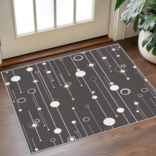 Vertical White Lines Small Area Rug 2x3 - Washable Low Pile Minimalist Accent Rug - Non Slip Circle Dots Carpet for Entryway, Kitchen, Bathroom, Bedroom, Living Room - Soft Floor Mat Home Decor, Gray - color: Gray -91, size: 2' x 3' (Rectangular)