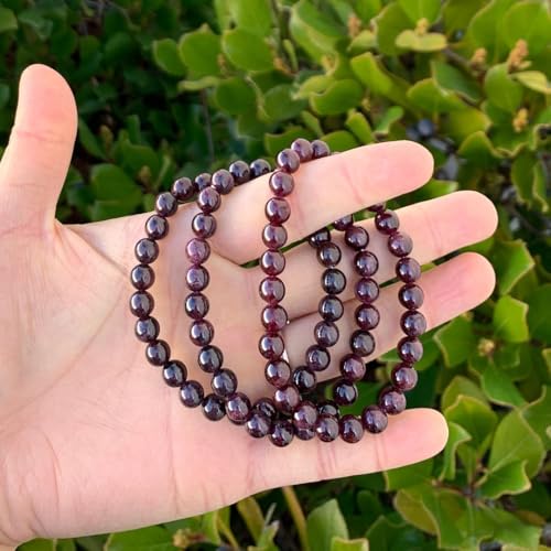 Adabele 1pc Natural Stretch Gemstone Bracelet 6mm (0.24 Inch) Bead 7" 7.5" 8 inch Healing Crystal Quartz Energy Chakra Jewelry Women Birthday Gift - color: Garnet, size: 7.5 inch