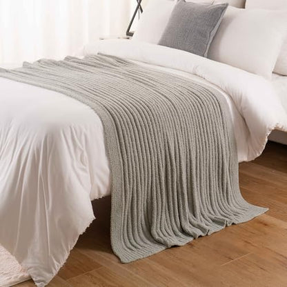 BATTILO Grey Throw Blanket for Couch, Fluffy Soft Plush Light Gray Chenille Blankets, Cozy Warm Lightweight Blanket for Bed, Sofa, Light Gray, 50"x60" - color: Grey
