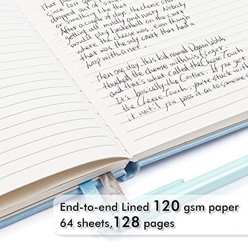 feela 3 Pack Notebooks Journals Bulk, Hardcover Notebook Classic Ruled Lined Journals with Pen Holder for Women Girls School Business Supplies, with 3 Black Pens, 120 GSM, 5.1”x8.3”, A5, Light Blue - color: 3 Pack light blue