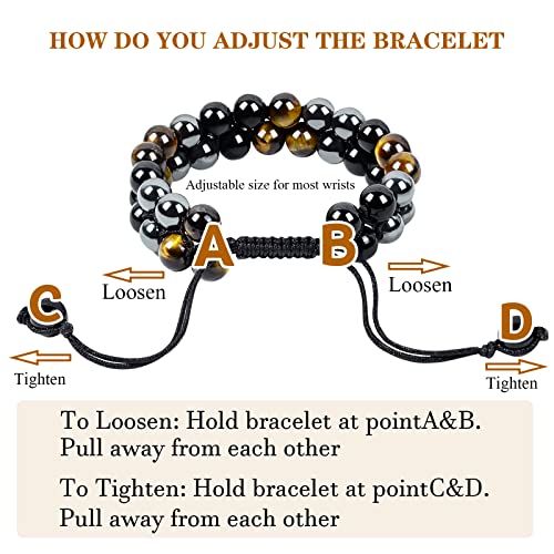 Triple Protection Bracelet Natural Black Obsidian Tigers Eye Hematite Beads Crystal Bracelet Healing Bracelets for Men Women Bring Prosperity Luck and Health - color: Black Yellow