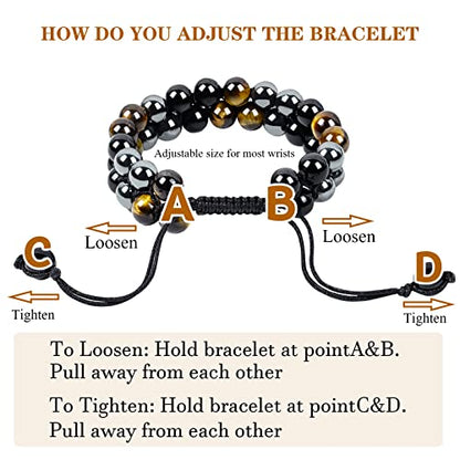 Triple Protection Bracelet Natural Black Obsidian Tigers Eye Hematite Beads Crystal Bracelet Healing Bracelets for Men Women Bring Prosperity Luck and Health - color: Black Yellow