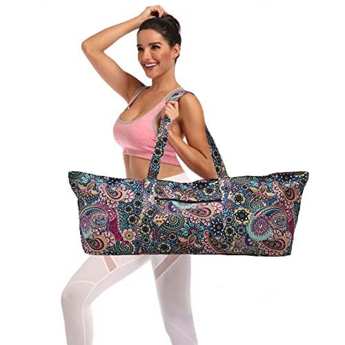 IwIeIaIrI Yoga Mat Bag for Women with Large Size Pocket and Zipper Pocket,Yoga Bag Mat Carrier Holder Fits Most Your Stuff,Yoga Accessories Gifts - color: Flower Pattern-Canvas