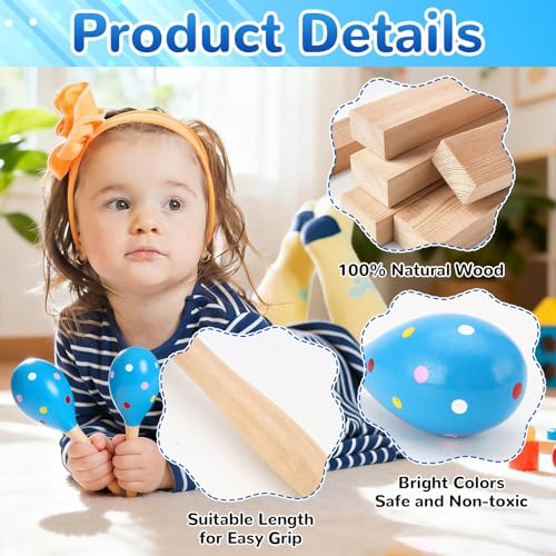 2 Pcs Maracas, 9 Inch Hand Percussion Rattles, Wooden Rumba Shaker Hand Musical Instruments with Clear Rhythm for Music Leraning (Blue-9 Inch) - color: Blue-9 Inch