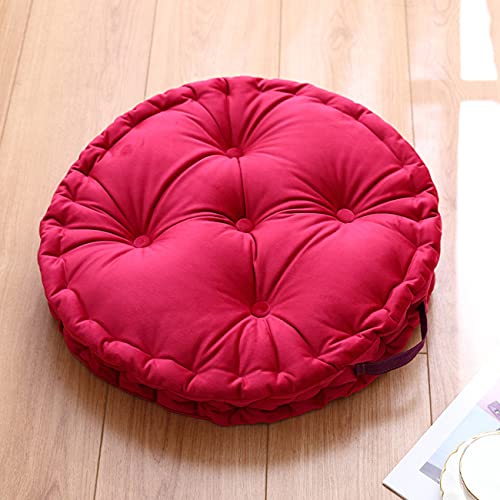 Tufted Velvet Floor Cushion, Round Thick Seating Cushion with Carrying Handle, Patio Meditation Pillow Tatami Chair Pads, 20''x20''x3.9'', Rose Red, R-rose Red - color: R-rose Red