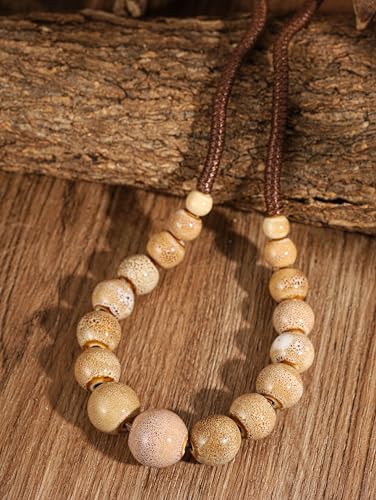MINACHI Hippie Boho Colorful Ceramic Round Beads Strand Necklace, Bohemian Fashion Statement Jewelry Gift for Women - color: S05