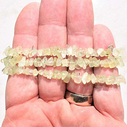 Zenergy Gems Charged Premium Natural Crystal Chip Bead Bracelet + Moroccan Selenite Charging Crystal [Included] - color: Prehnite