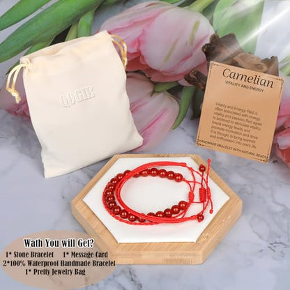 QOGIR Handmade Healing Bracelet,6mm Natural Gem Stone Bracelet rope bracelet - color: Carnelian( Vitality and Energy), size: 8mm