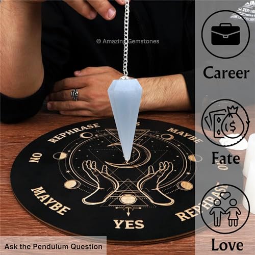 Amazing Gemstone Blue Calcite Crystal Pendulum for Divination - Certified Dowsing Crystals and Healing Stones for Chakra Balancing and Meditation - Enhance Reiki Spiritual Growth - color: Blue Calcite