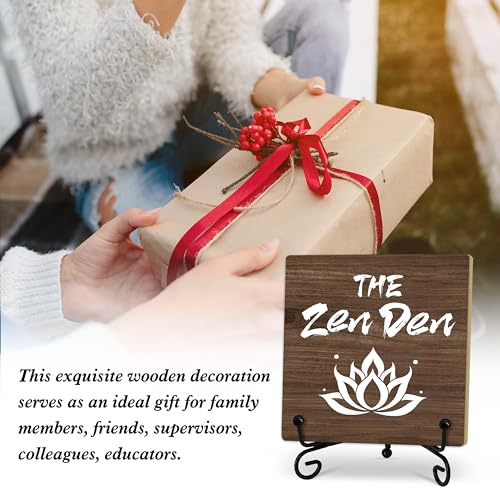 Buddha The Zen Den Quote Desk Decor, Funny Office Inspirational Gifts for Family Friends, Meditation Room Tabletop Decor, Zen Home Office Wooden Plaque Sign with Stand (J02) - style: The Zen Den