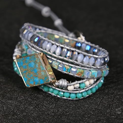 Boho Wrap Bracelet for Women, Handmade Natural Imperial Jasper Multi-Layer Stone Beaded Bracelet, Bohemian Healing Crystal Stone Jewelry Gifts - color: Labradorite #2