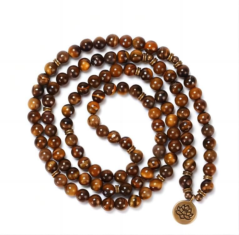 Mala Bead Strand Bracelet, 108 Buddhist Prayer Beads Yoga Meditation Green Malachite Beads Necklace Women man - style: Tiger Eye