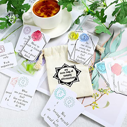 Geyee 32 Pcs Affirmation Cards for Women Funny Gift Encouragement Motivational Positive Swear Inspiration Self Affirmation Cards for Self Improvement Anxiety Relief