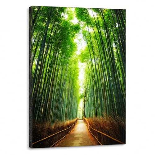 Fochorlo Bamboo Forest Wall Art, Green Nature Landscape Wall Decor for Bedroom Living Room Bathroom Office, Zen Forest Path Wall Decor for Spa Meditation Room, 24"x36"