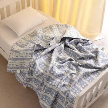 NTBAY 3 Layer Oversized Muslin Cotton Toddler Blanket, Jacquard Reversible Nursery Bed Blanket, Super Soft and Thermal for All Seasons, Baby Gift, 45"x60", Blue Bear - color: Blue Bear, size: 45x60 Inch (Pack of 1)