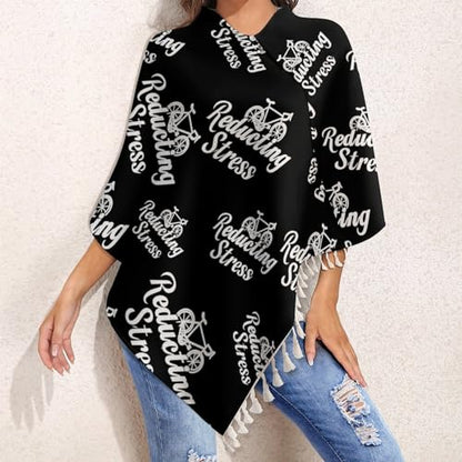 Weapon of Stress Reduction Biking Shawl Wraps for Women Printed Tassel Ponchos Oversized Soft Cape Sweater - color: White-style