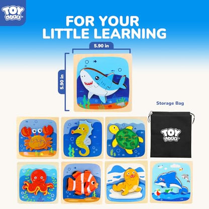 TOY Life Wooden Puzzles for Toddlers 2-4, Sea Animals Puzzles for Toddlers 1-3, Wood Puzzles Educational Montessori Toys Gifts for 1 2 3 Year Old, Baby Kids Learning Toy - style: 6PCS