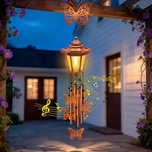 Large Solar Butterfly Wind Chimes, Gift for Women Mom Grandma Wife Sister Daughter Neighbor, Classic Bronze Wind Chimes With Wind Catcher, Solar Decor Lights For Outdoor Garden Patio Yard Porch Window