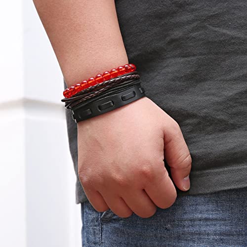 HZMAN Wrap Bracelets Men Women, Hemp Cords Wood Beads Ethnic Tribal Bracelets, Leather Wristbands - style: Red Onyx Stone