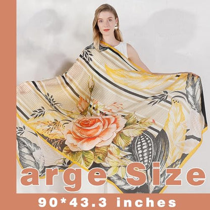100% Mulberry Extra Large Silk Pashmina Scarf Shawls And Wraps For Women Evening Dress Summer Travel Floral Blanket - color: 91 Yellow