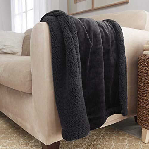 Sherpa Throw Blanket Super Soft Reversible Ultra Luxurious Plush Blanket, 50 x 60 inches, Black/Black - color: Black / Black, size: Throw (50" x 60")
