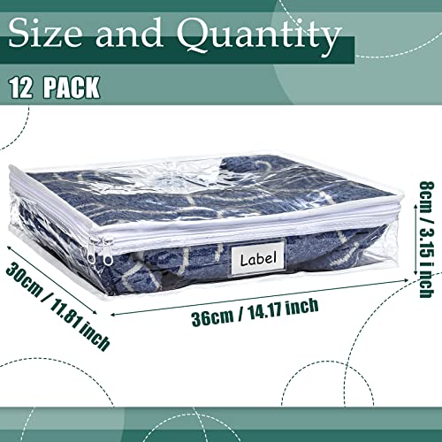 12 Pcs Clear Zippered Storage Bags Pvc Sweater Sheet Organizer Plastic Sheet Storage Sweater Bags With Zipper And Label Pocket Container For Clothes Closet Linen Pillow (14 x 12 x 3 Inch) - size: 14 x 12 x 3 Inch