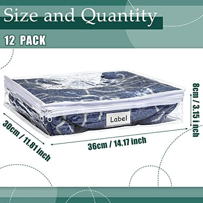 12 Pcs Clear Zippered Storage Bags Pvc Sweater Sheet Organizer Plastic Sheet Storage Sweater Bags With Zipper And Label Pocket Container For Clothes Closet Linen Pillow (14 x 12 x 3 Inch) - size: 14 x 12 x 3 Inch