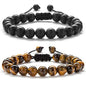 Men Women 8mm Tiger Eye Stone Beads Bracelet Elastic Natural Stone Yoga Bracelet Bangle - color: Black and Brown