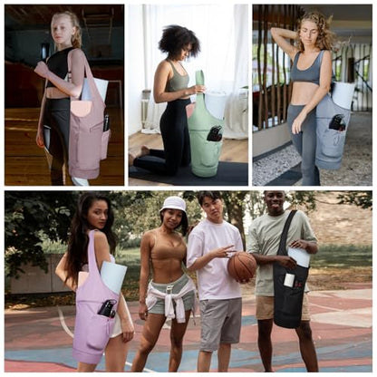 sportsnew Yoga Mat Bag, Large Opening Long Tote Yoga Mat Carrier Holder Bag with Waterproof Wet Pocket and Drawstring Water Bottle Pocket, Adjustable Shoulder Strap Storage Bag, patent pending
