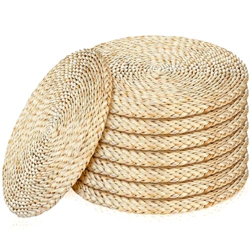 Sintuff 8 Pcs 16 Inch Straw Floor Cushions Classroom Large Pillow Seating Meditation Floor Pillow Boho Natural Woven Seat Cushion Japanese Tatami Cushion for Classroom Home Group Activity