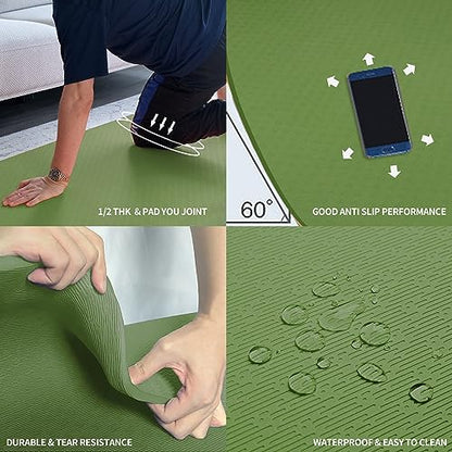 Hatha Yoga Large TPE Yoga Mat 6'x4'x1/2" Extra Thick Non-Slip Exercise Mat - for Yoga Pilates & Home Gym Workouts