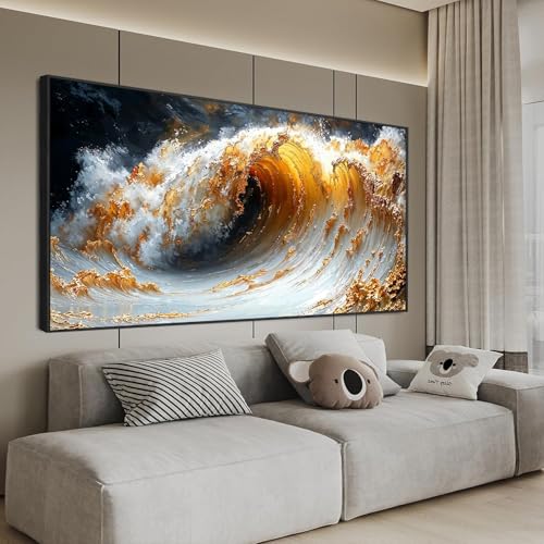 Canvas Wall Art Decor Large Wall Art for Living Room Large Framed Artwork for Walls Modern Abstract Wall Art Prints Gold Wave Wall Art Pictures Art Work for Wall Decor Bedroom Office Decor 29" X 59" - color: QLS-Q, size: 59"L x 29"W